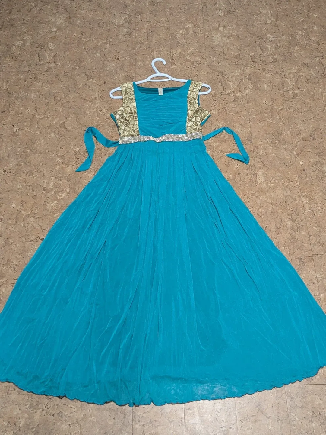 Teal Maxi Dress with Gold Embellishment