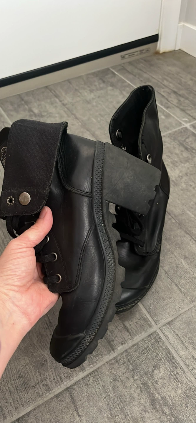 Palladium Black Leather Lace-Up Boots with Fold-Down Cuff - photo 2