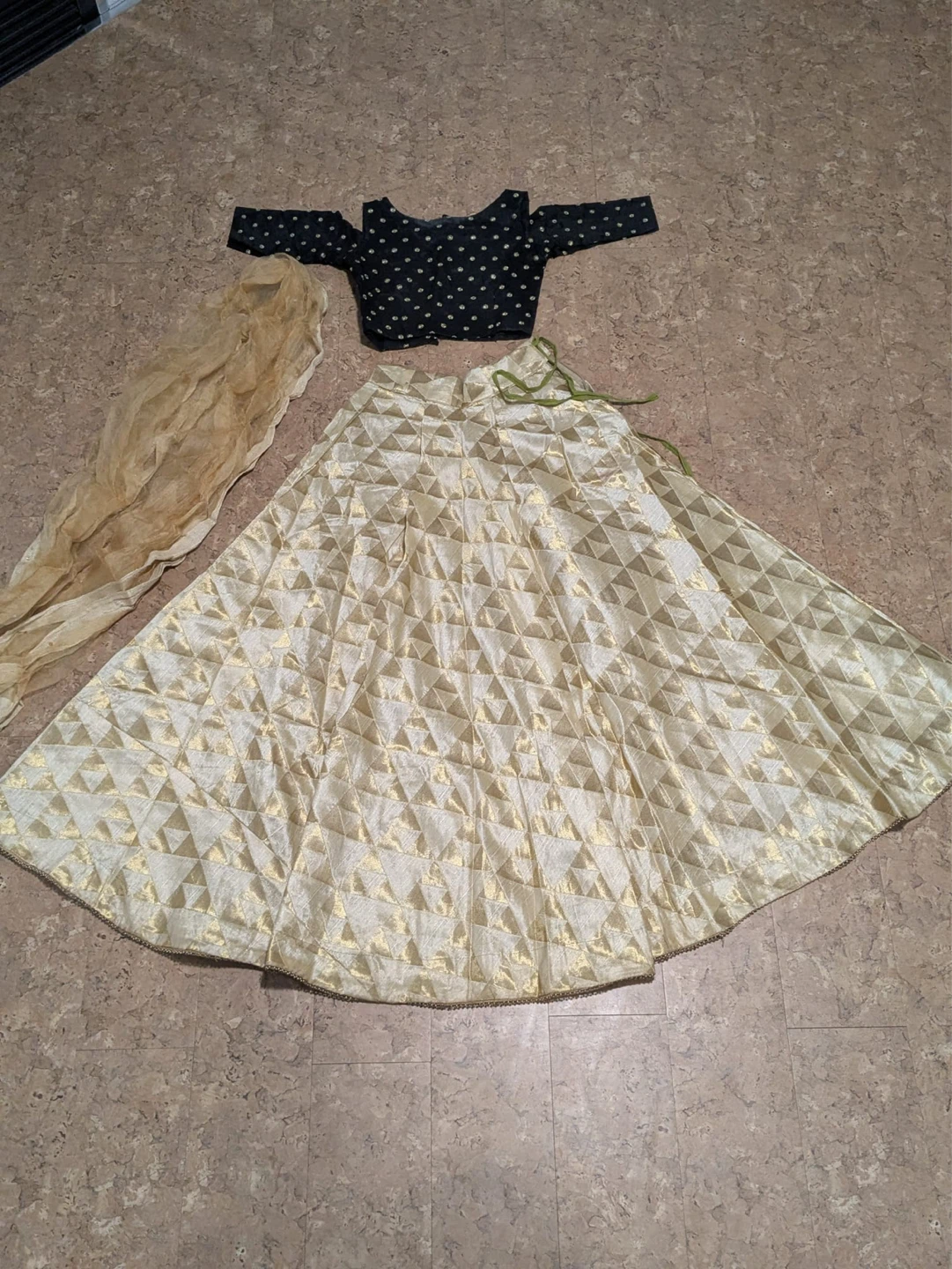 Gold Skirt and Black Blouse Set with Dupatta