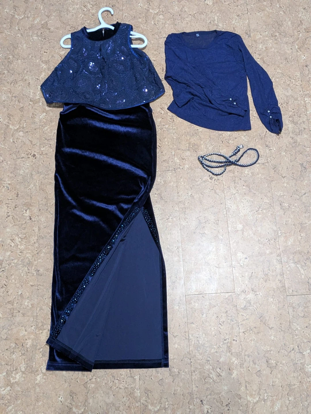 Western Navy Blue Velvet Dress and Matching Top