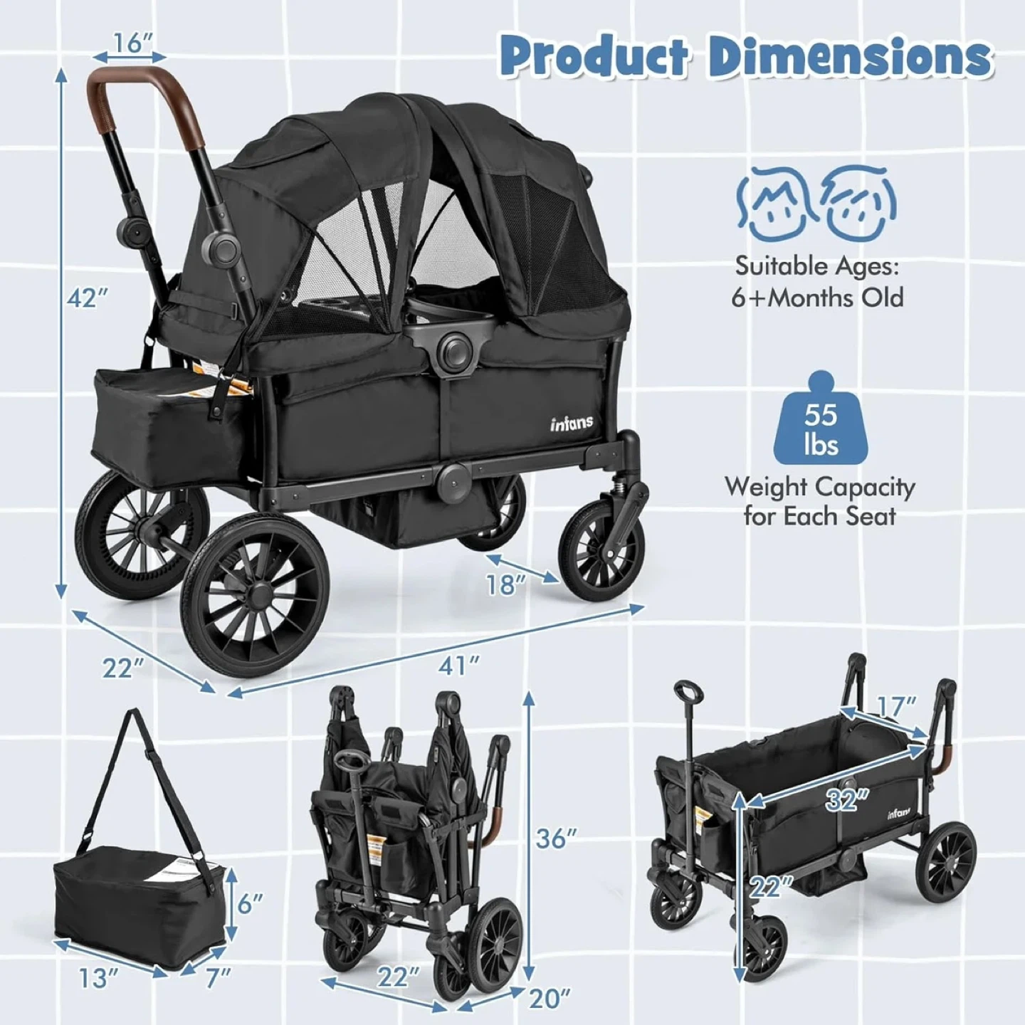 Infans Double Stroller Wagon with Canopy - photo 5