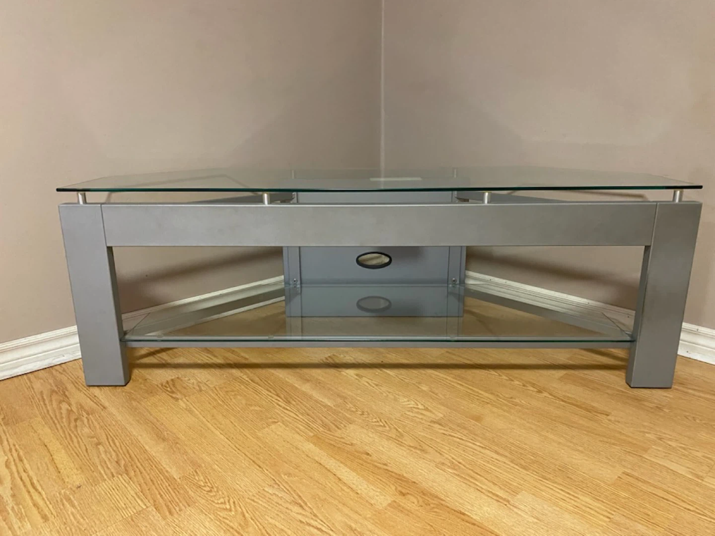 Corner TV Stand with Glass Shelves