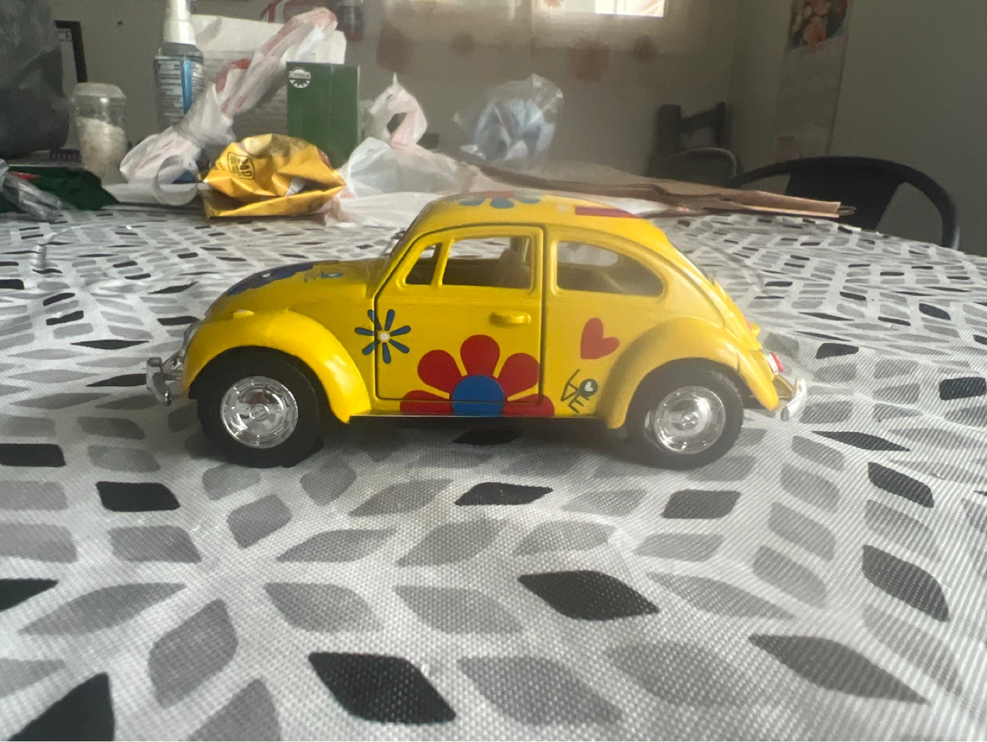 Yellow VW Beetle Toy Car with Flower Decals