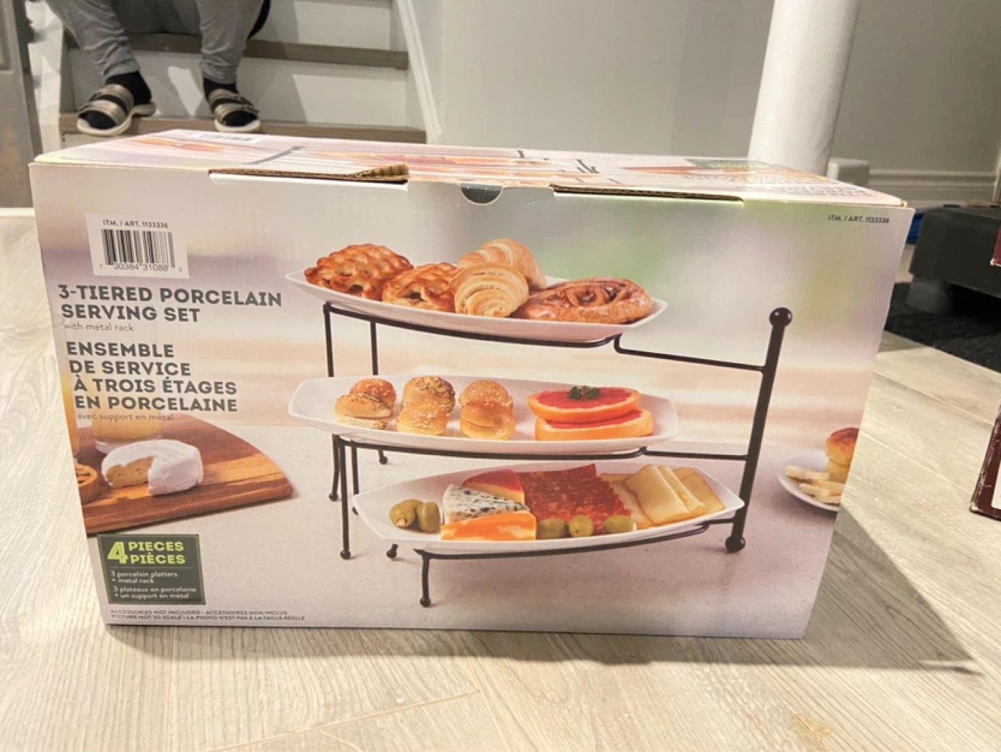 3-Tiered Porcelain Serving Set with Metal Rack