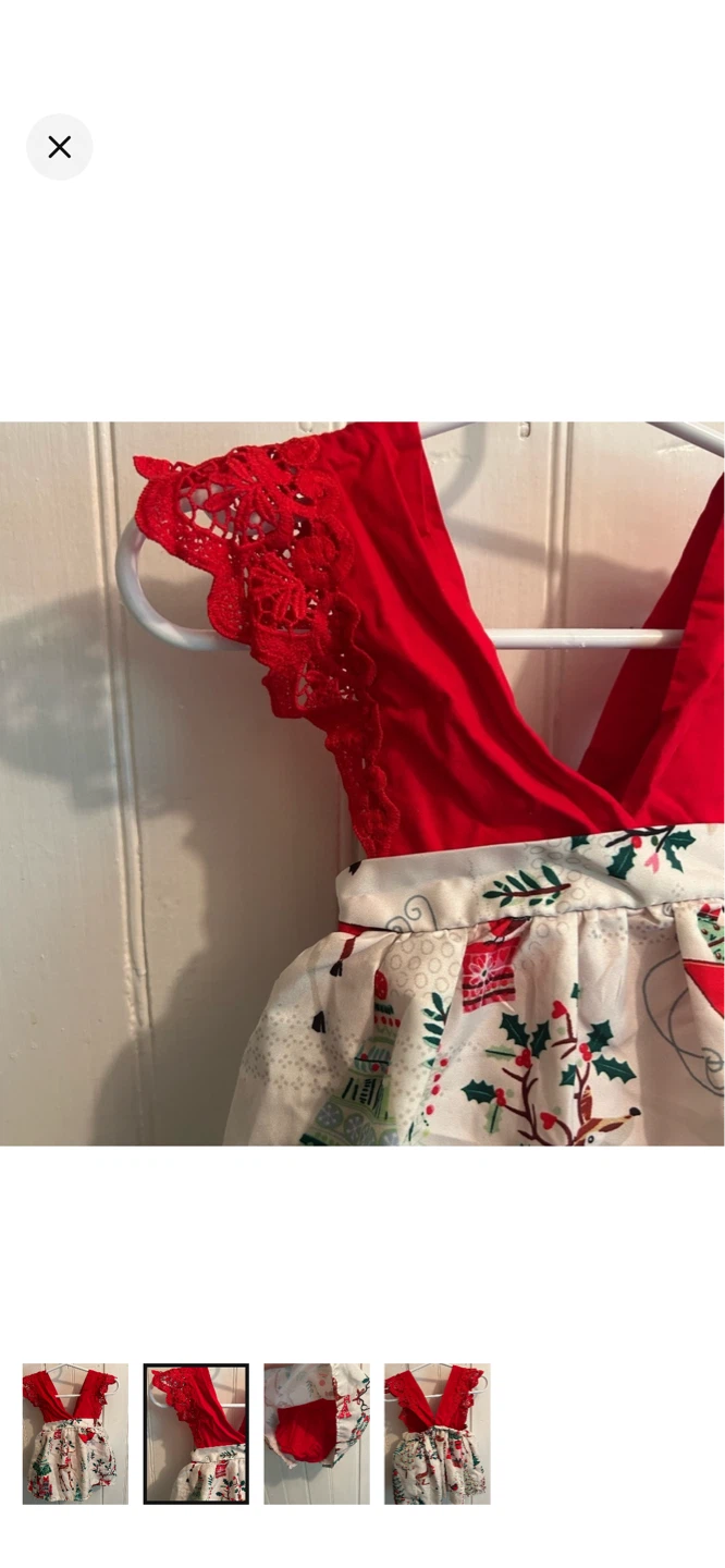 Toddler Christmas Dress - Red & White Reindeer Print - photo 2