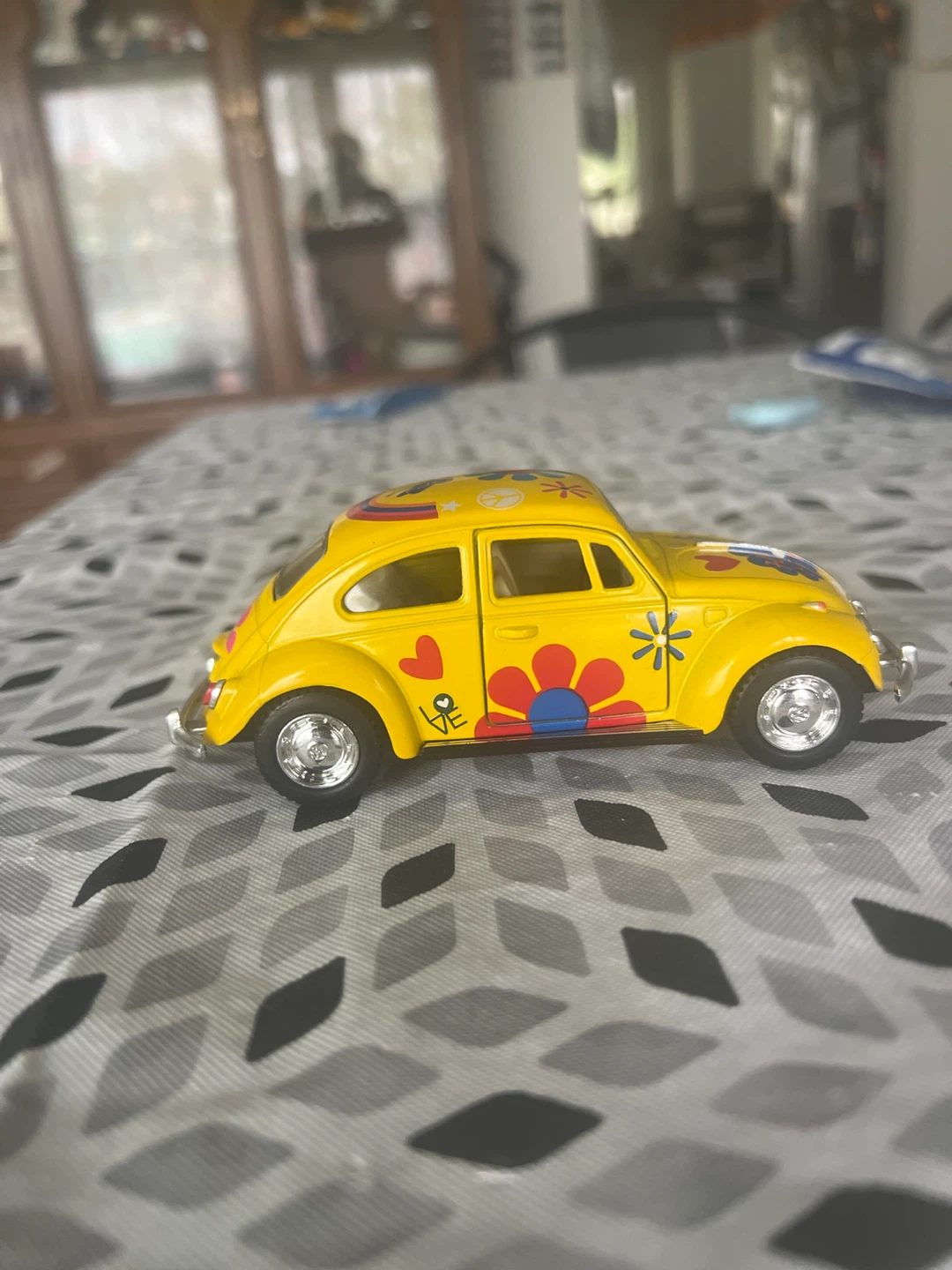 Yellow VW Beetle Toy Car with Flower Decals - photo 4