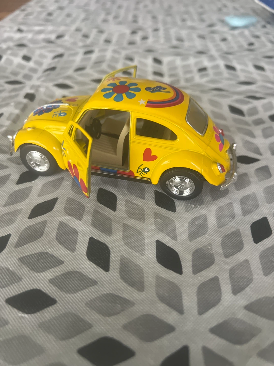 Yellow VW Beetle Toy Car with Flower Decals - photo 5