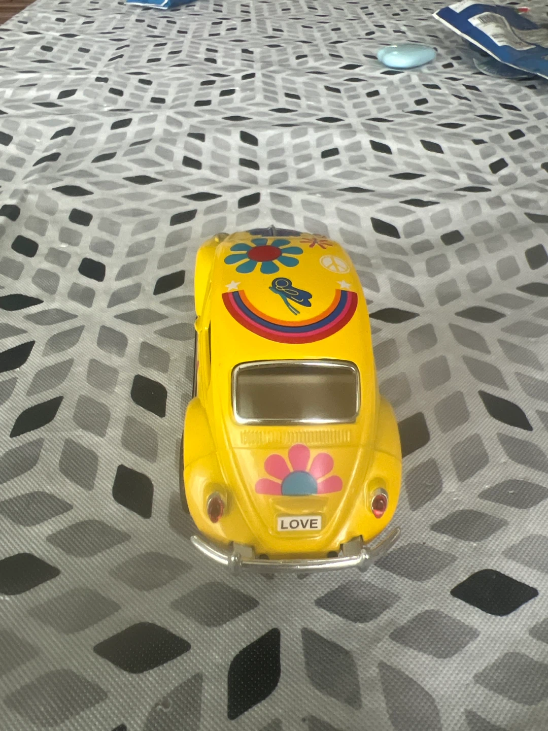 Yellow VW Beetle Toy Car with Flower Decals - photo 3