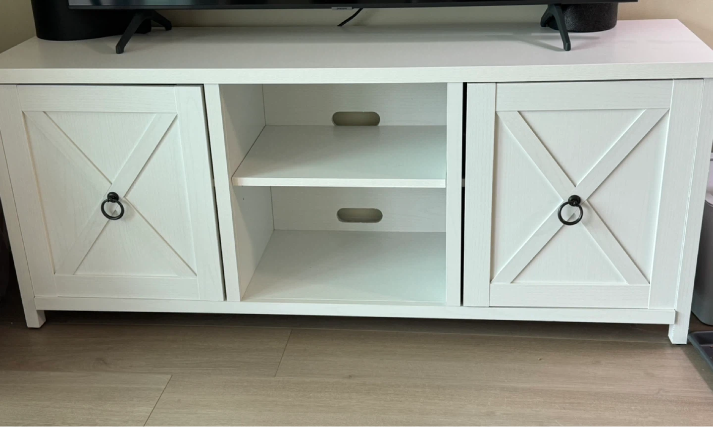 White Media Console with Doors and Shelves