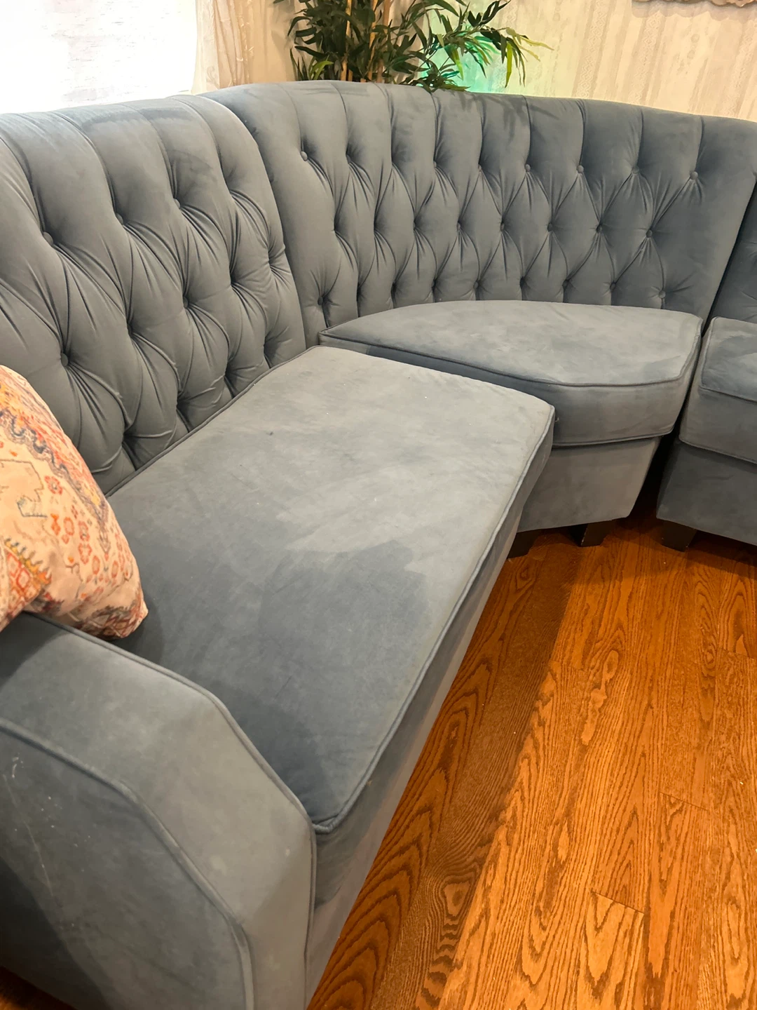 Blue Velvet Tufted Sectional Sofa