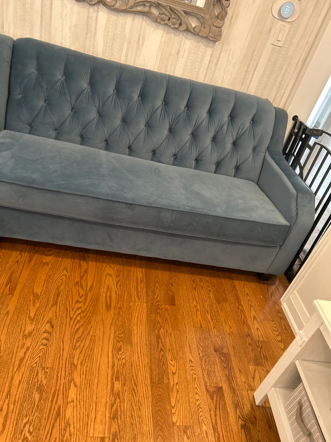 Blue Velvet Tufted Sectional Sofa - photo 5