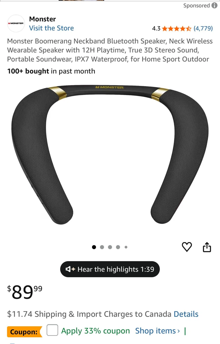 Monster Boomerang Personal Wearable Speaker - photo 4
