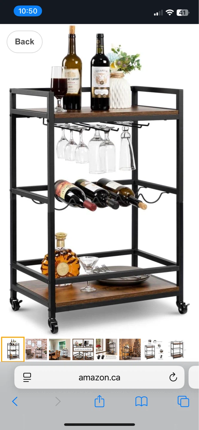 Rolling Bar Cart with Wine Glass Rack and Bottle Holder - photo 2