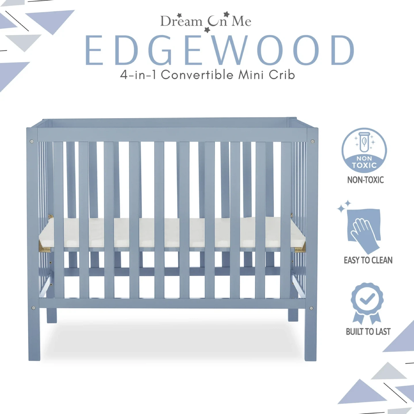 Dream On Me Edgewood 4-in-1 Convertible Mini Crib - Blue