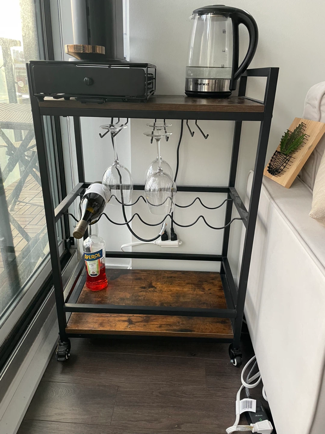 Rolling Bar Cart with Wine Glass Rack and Bottle Holder - photo 3