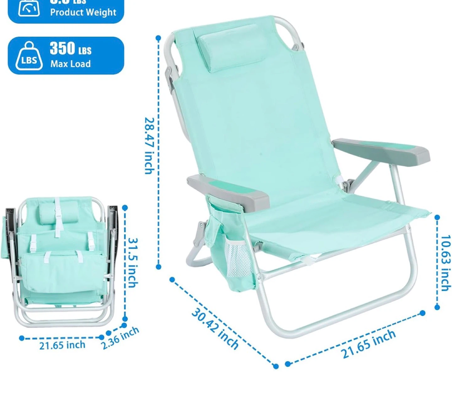Misty Teal Beach Chair - 2 Pack - photo 3