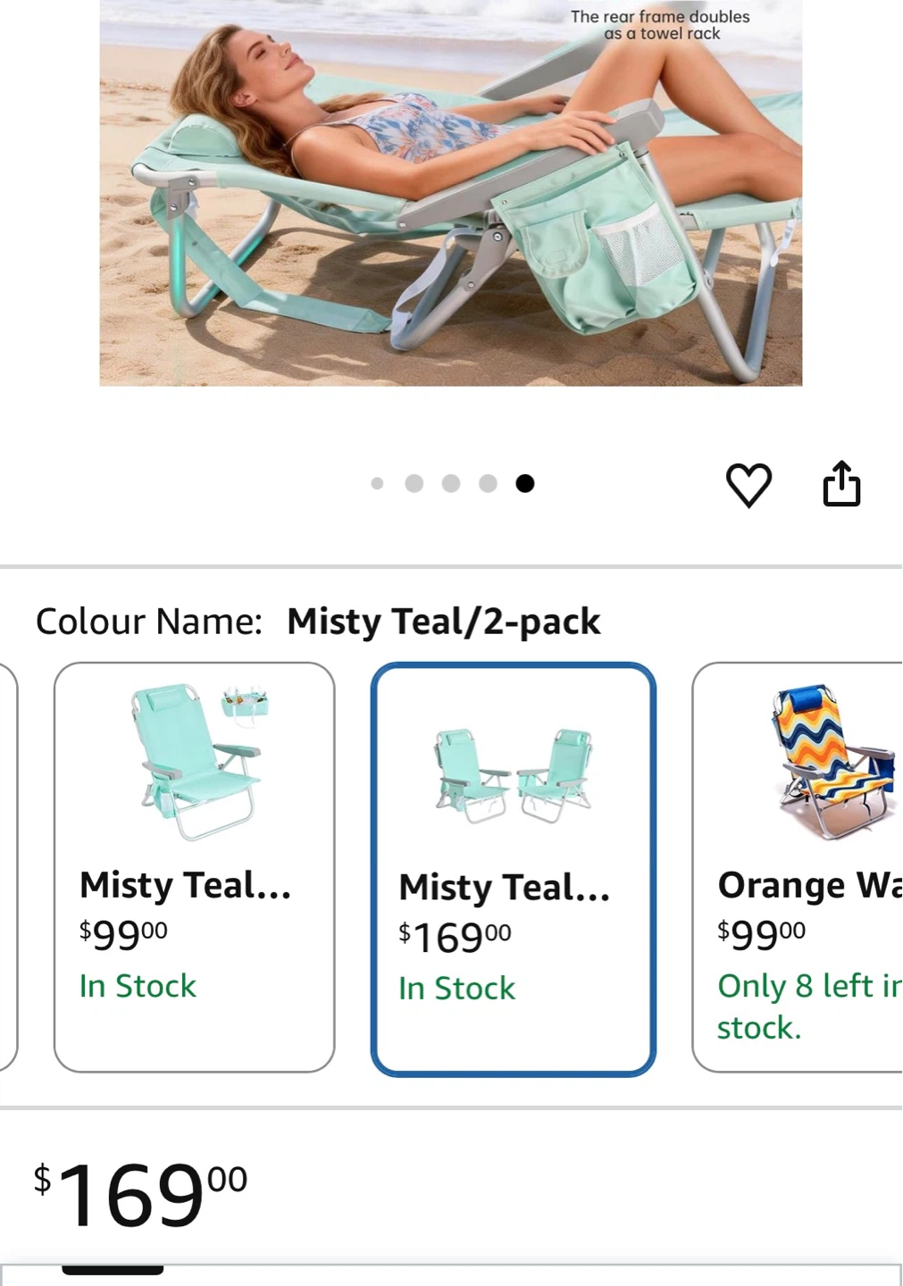 Misty Teal Beach Chair - 2 Pack - photo 5