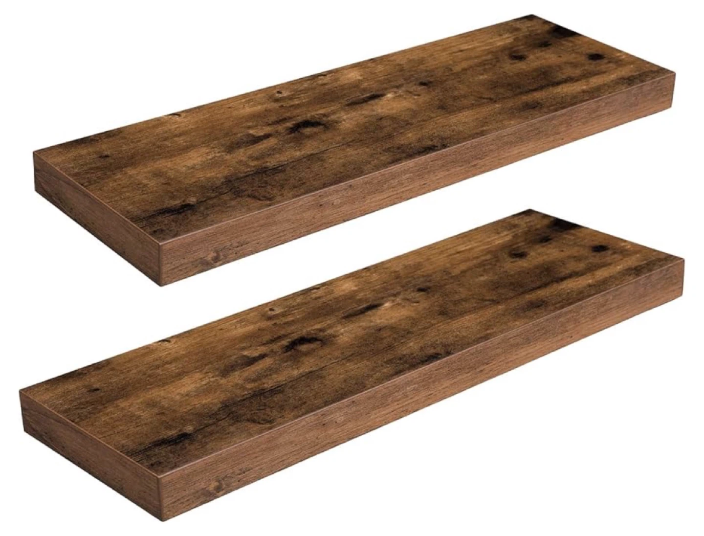 Set of 2 Floating Shelves - Rustic Brown Wood