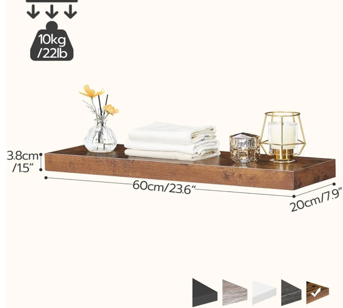 Set of 2 Floating Shelves - Rustic Brown Wood - photo 3