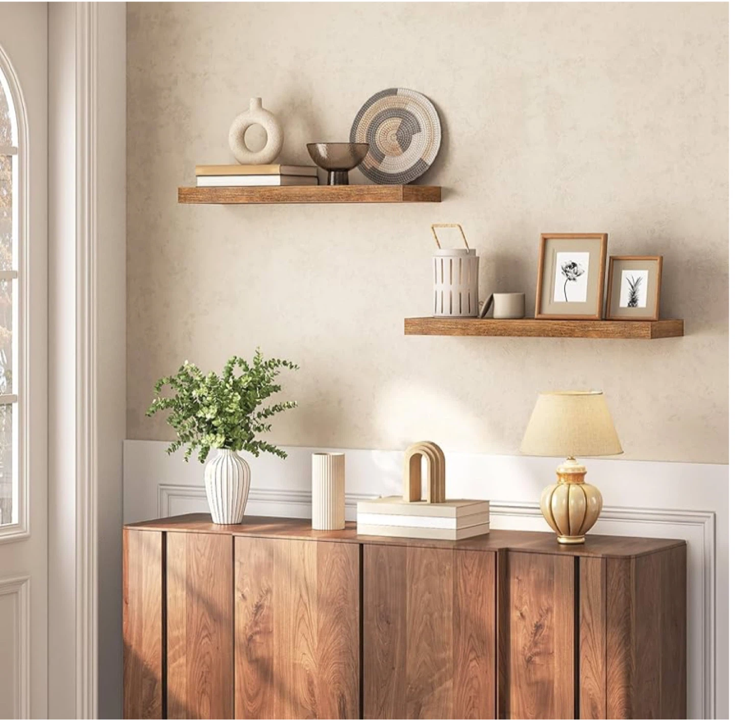 Set of 2 Floating Shelves - Rustic Brown Wood - photo 4