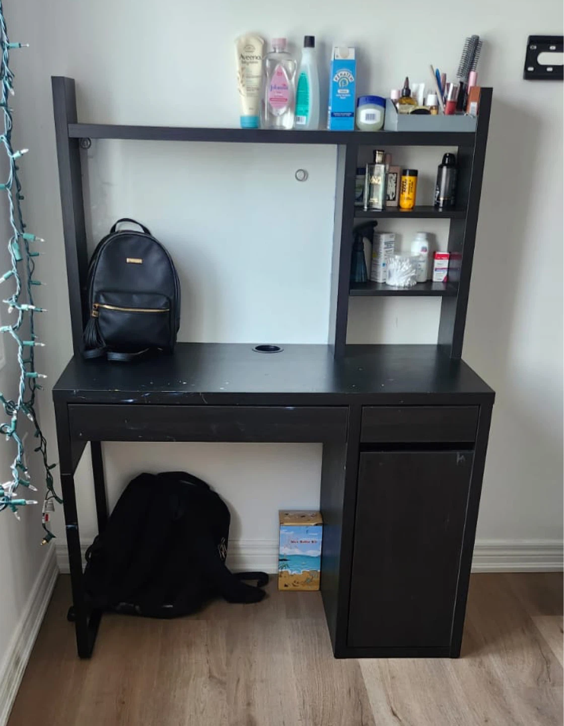 Black desk with Hutch and Shelving