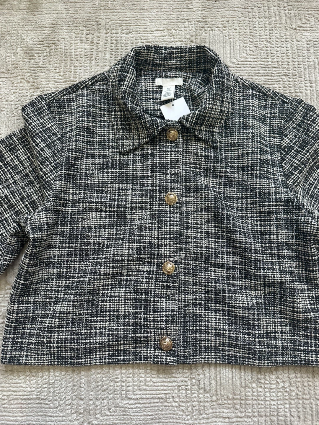 New H&M Tweed Cropped Jacket/Top - Size Medium - photo 3