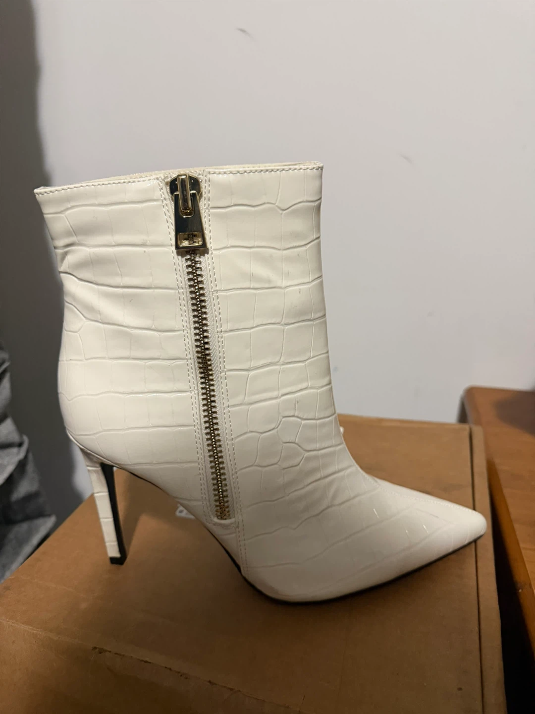 White Embossed Stiletto Ankle Boots