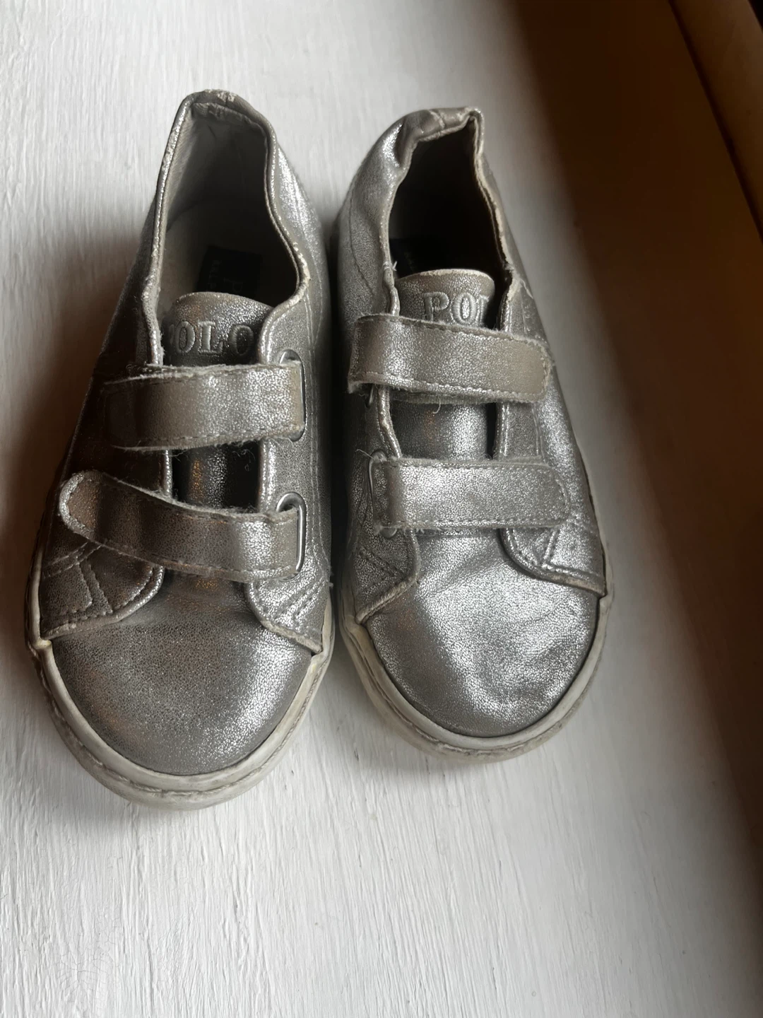 Polo Ralph Lauren Silver Velcro Sneakers size 9 - photo 2