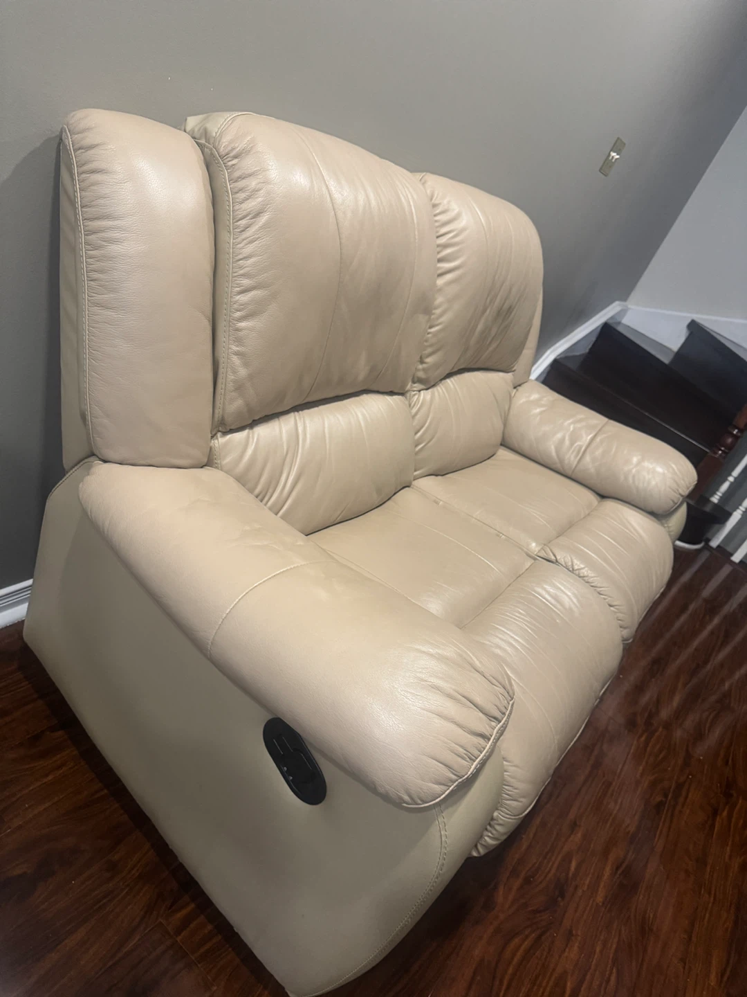 Beige Leather Double Recliner Sofa