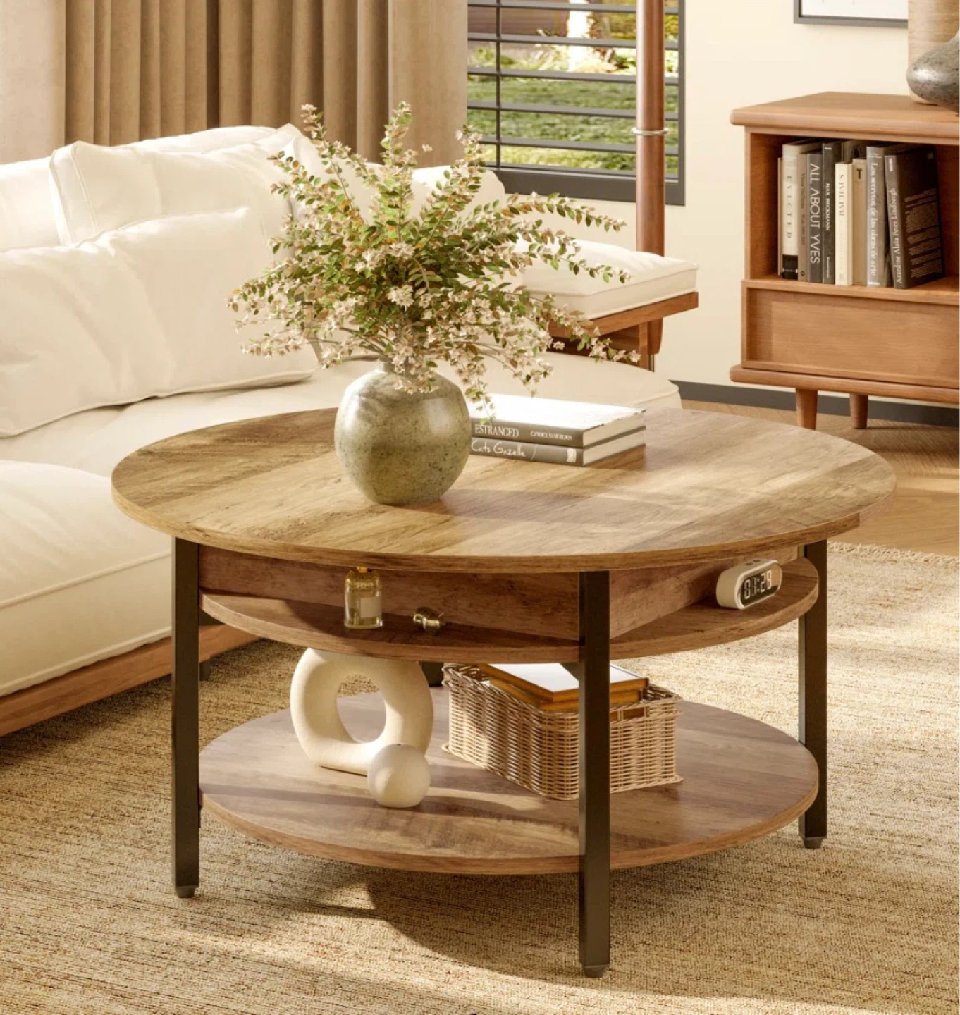 Lift Top Round Coffee Table with Storage