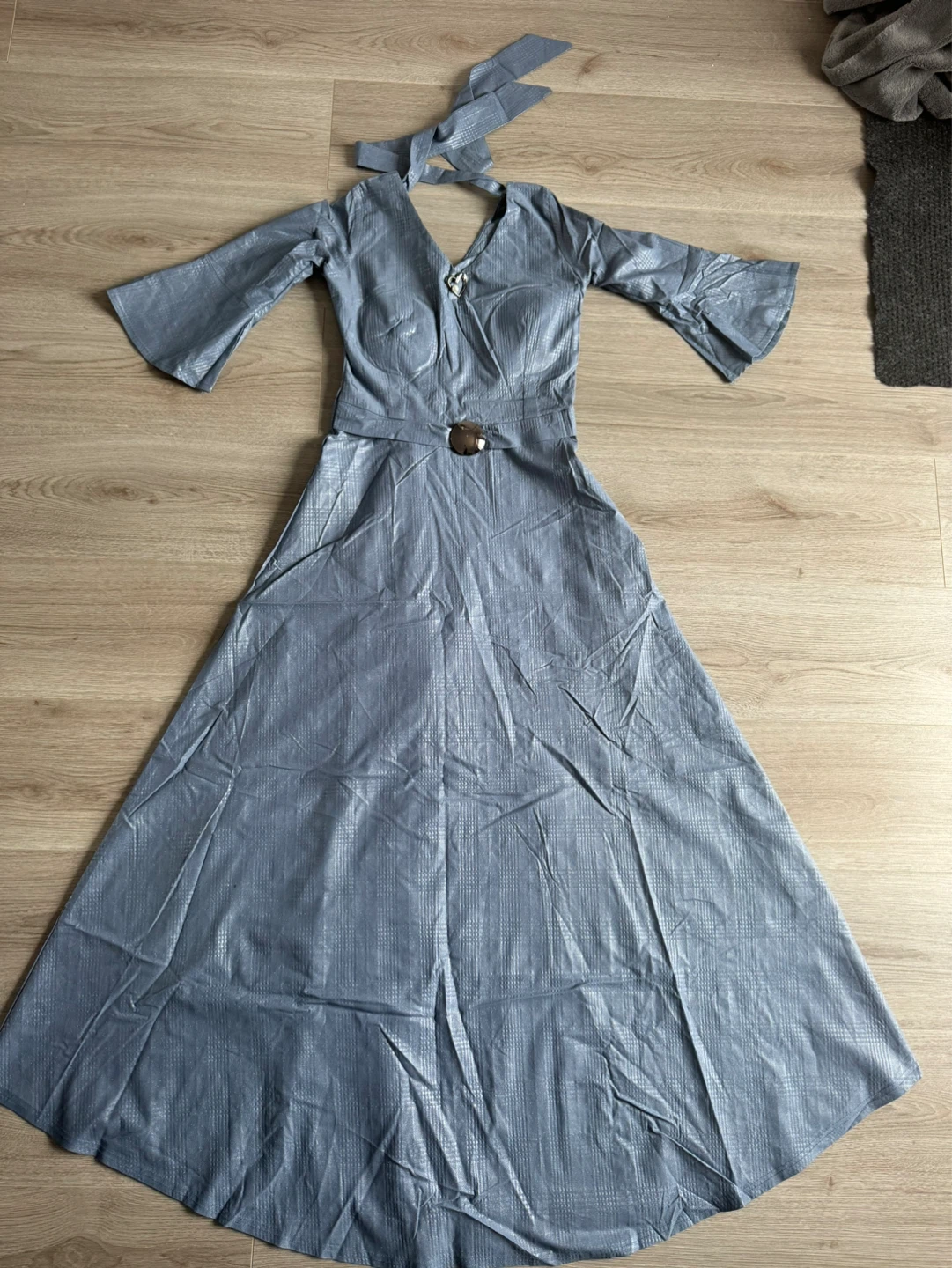 Western Grey Halter Neck Maxi Dress