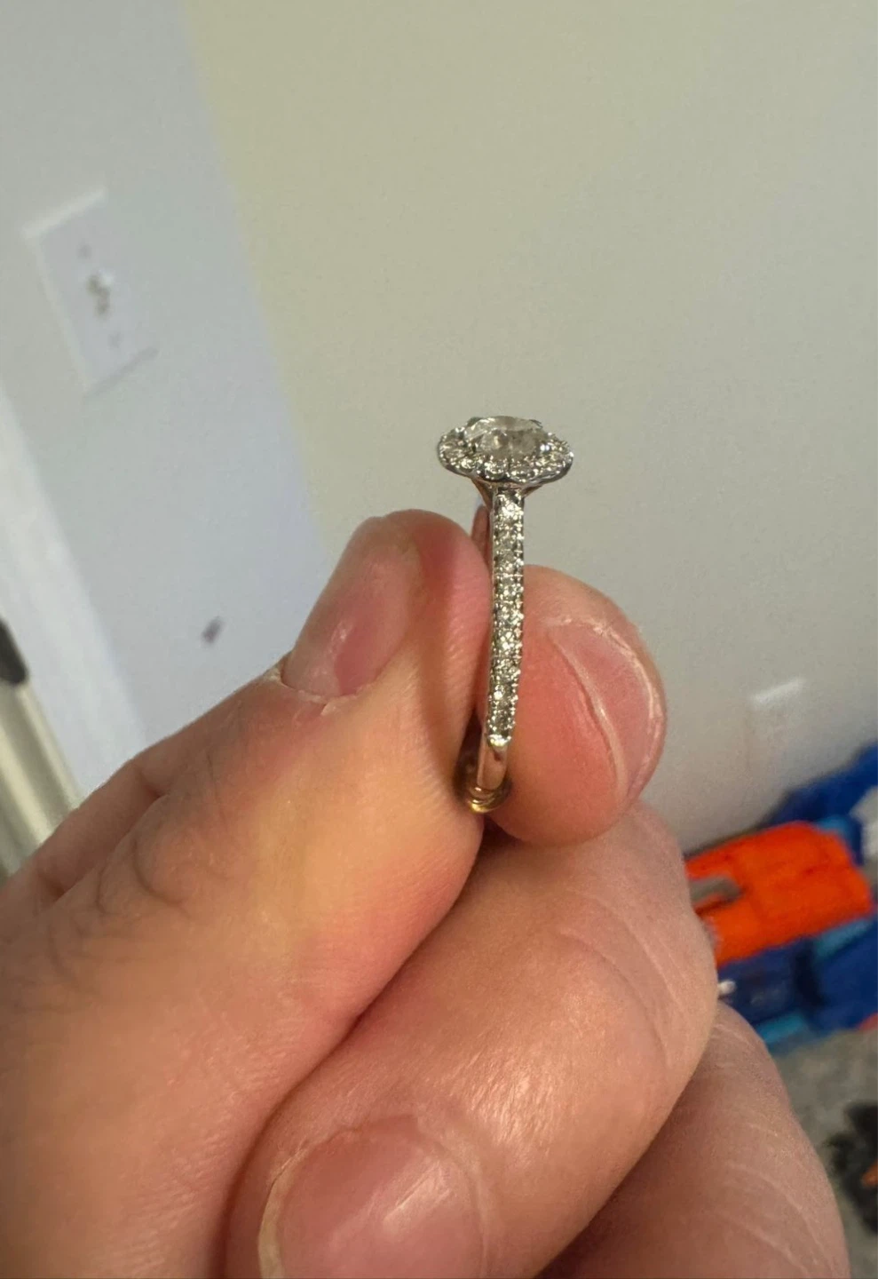 14k Diamond Bridal Halo Ring - photo 3