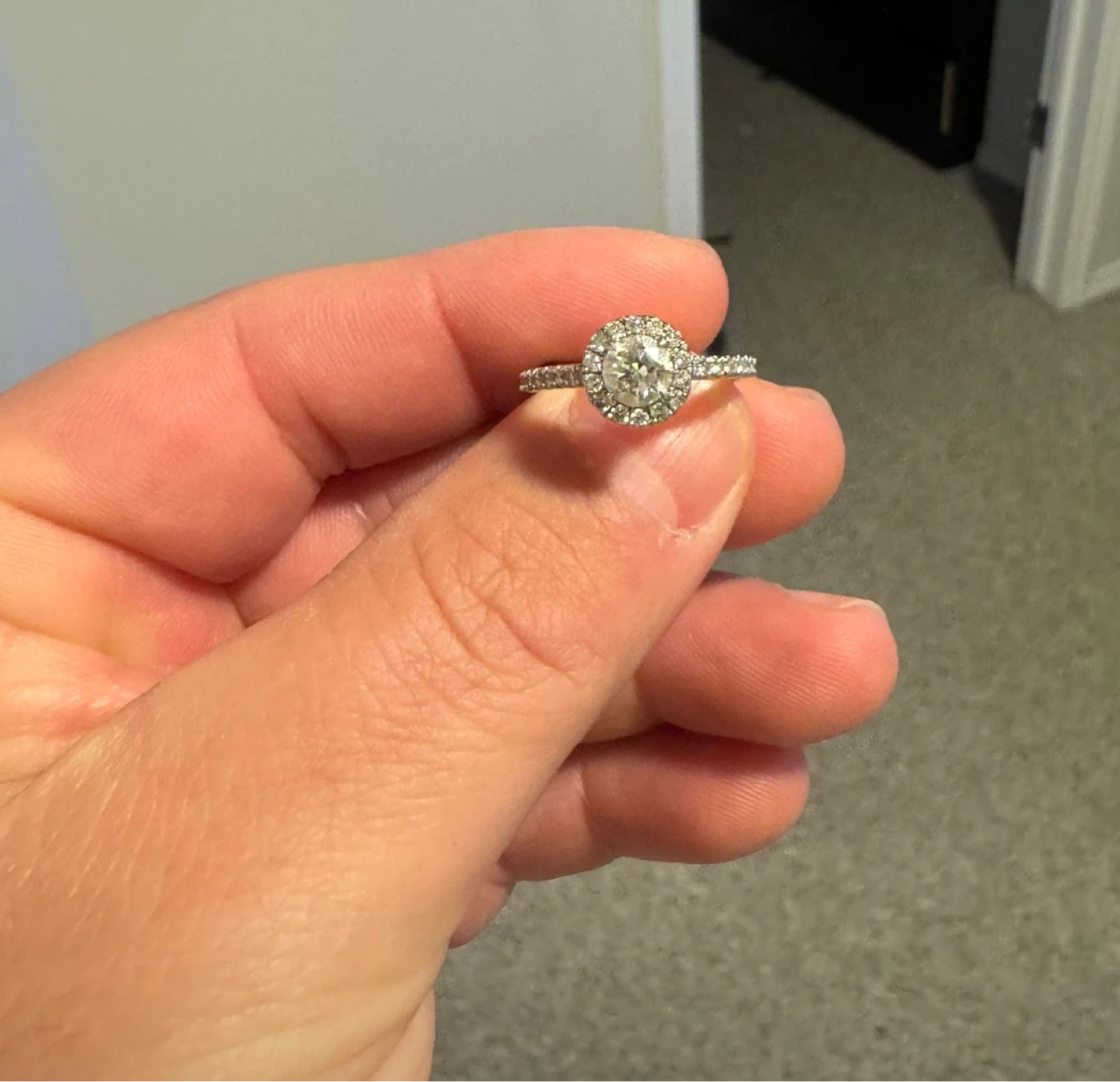 14k Diamond Bridal Halo Ring - photo 2
