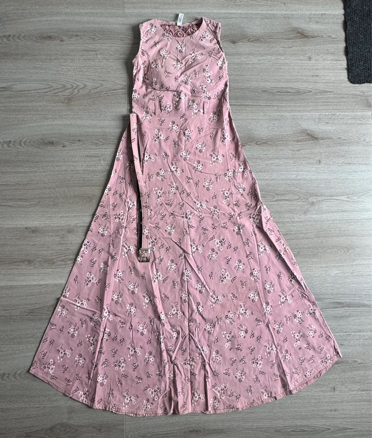 Western Pink Floral Maxi Dress with Belt
