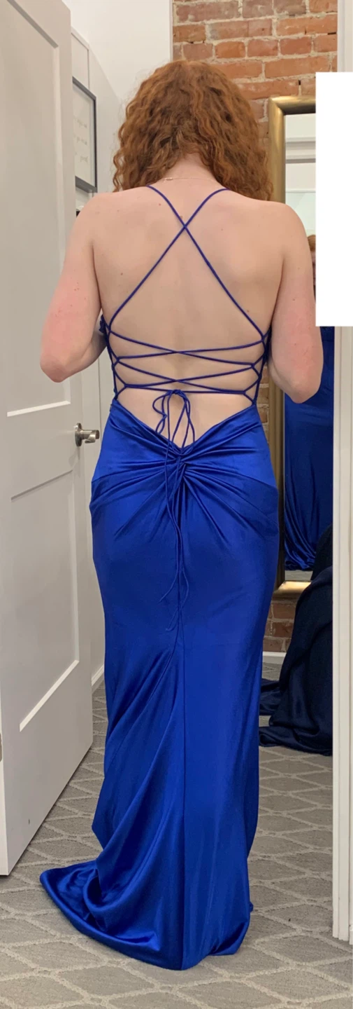 Royal Blue Backless Prom Dress with Straps - photo 2