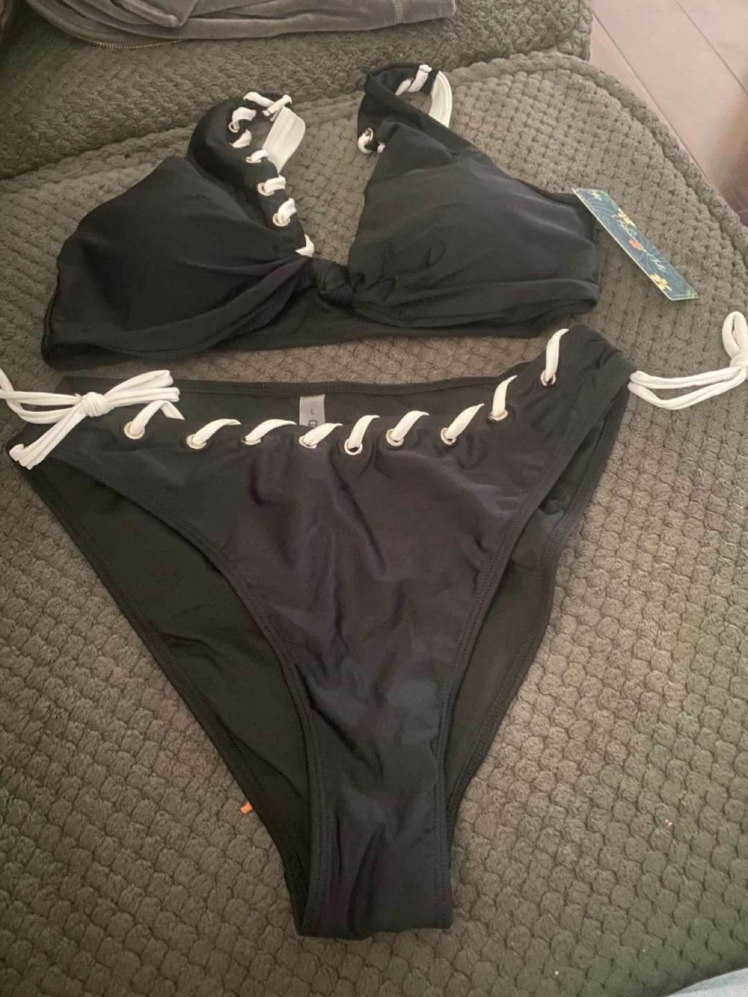 Black Lace-Up Bikini Set