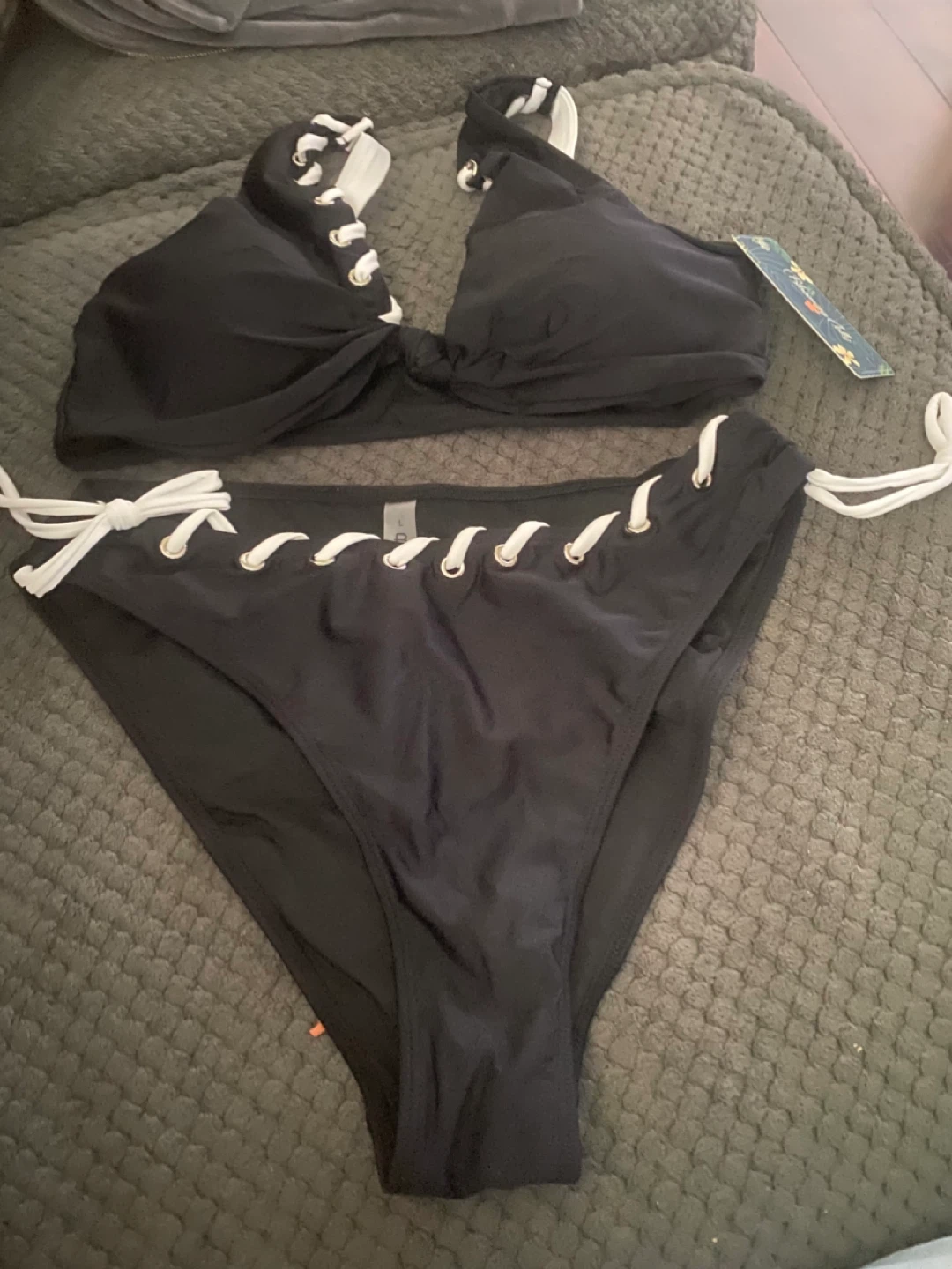Black Lace-Up Bikini Set - photo 2