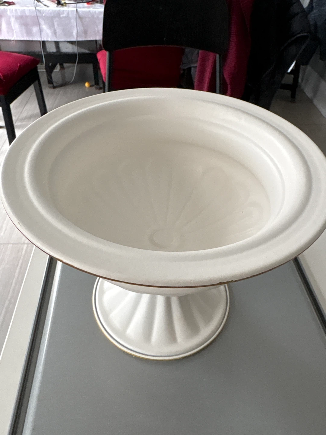 White Pedestal Bowl with Gold Rim - photo 3
