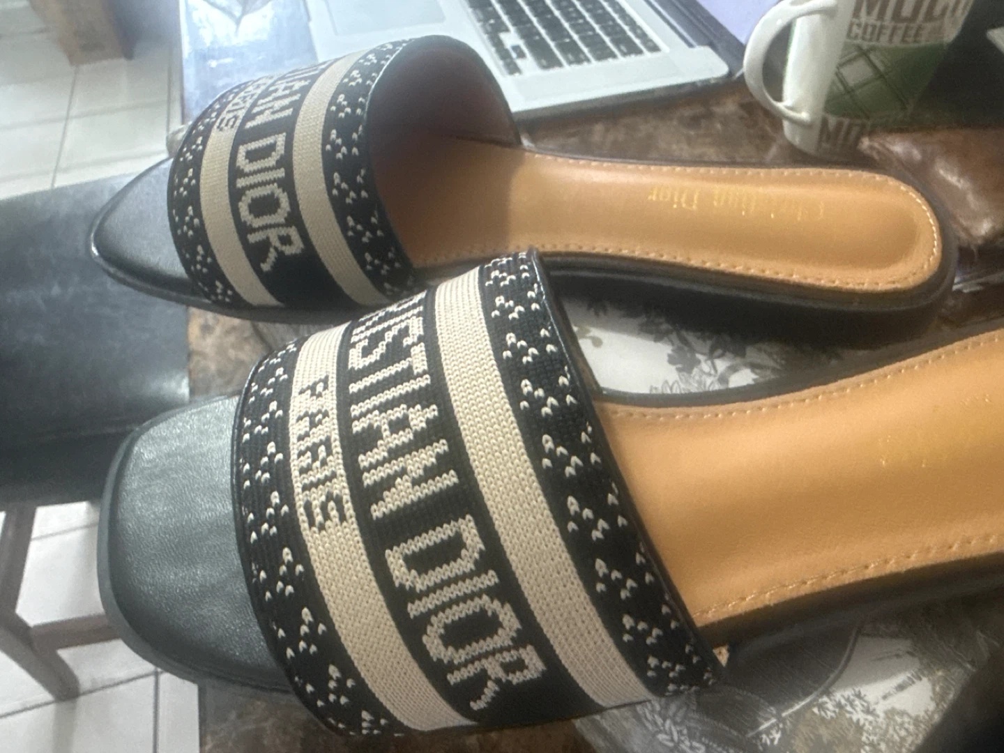 Christian Dior Paris Black & Beige Slides - Size 37 - photo 4