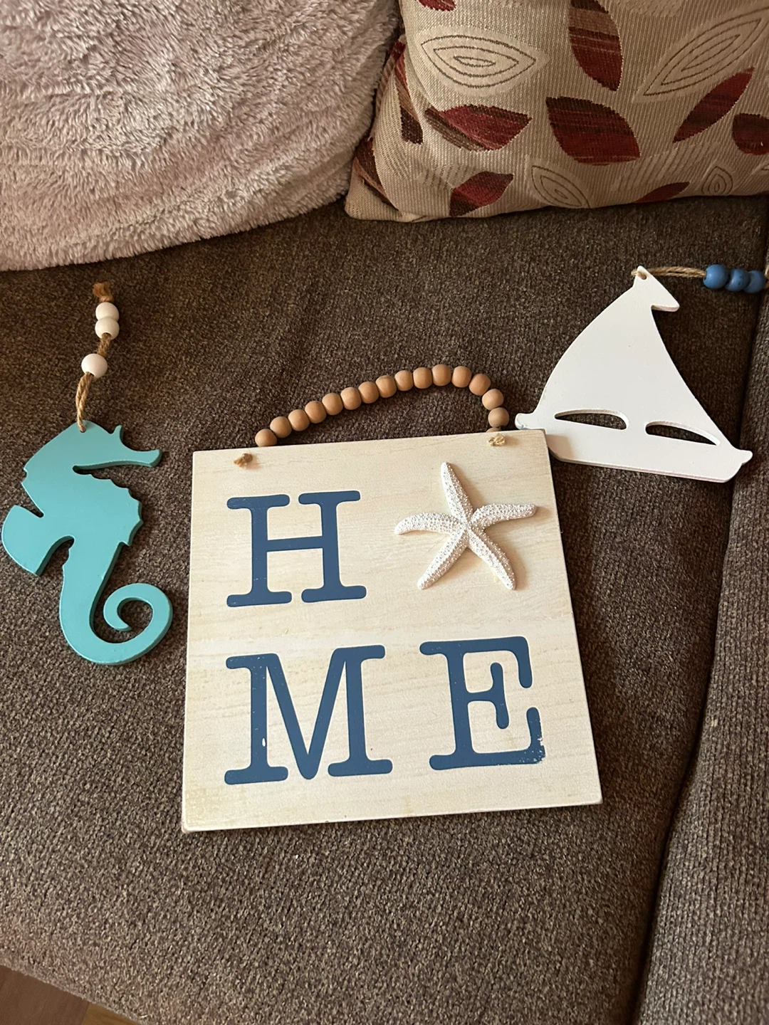 Beach Themed "HOME" Sign with Seahorse and Sailboat
