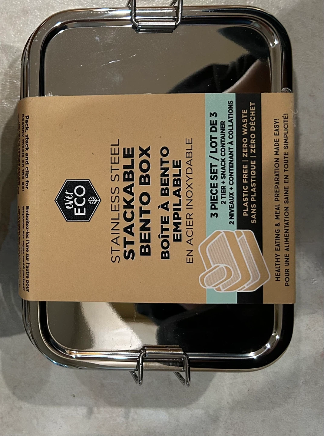 EVER ECO Stackable Stainless Steel Bento Box (3 Piece Set)