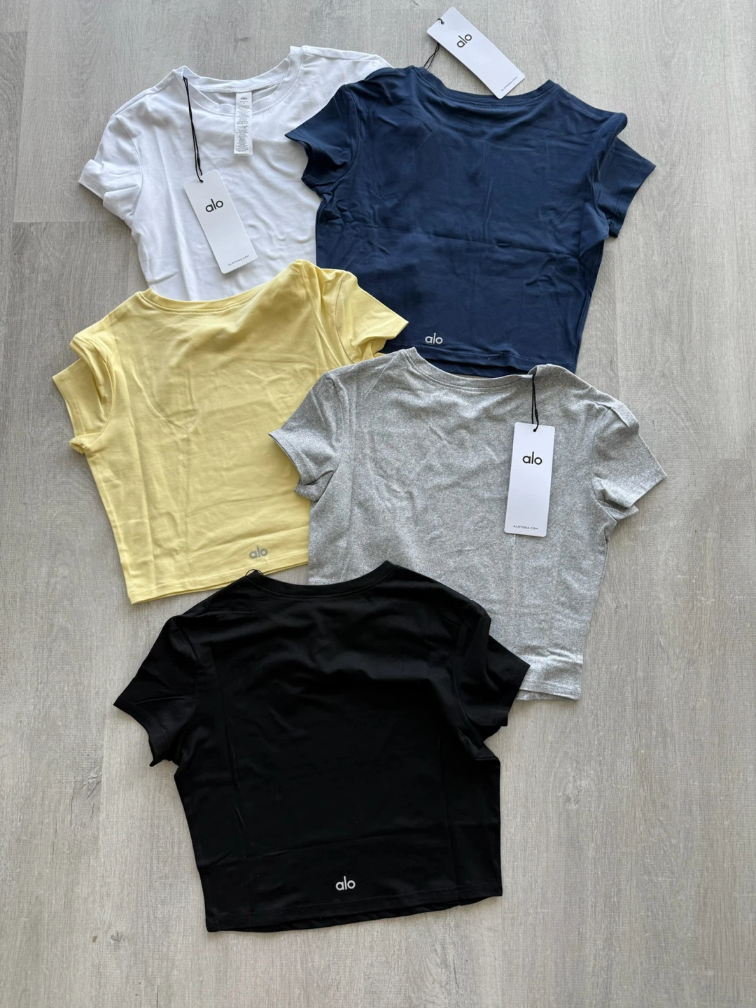 Alo Yoga T-Shirts - White, Navy, Yellow, Grey, Black (Set of 5)