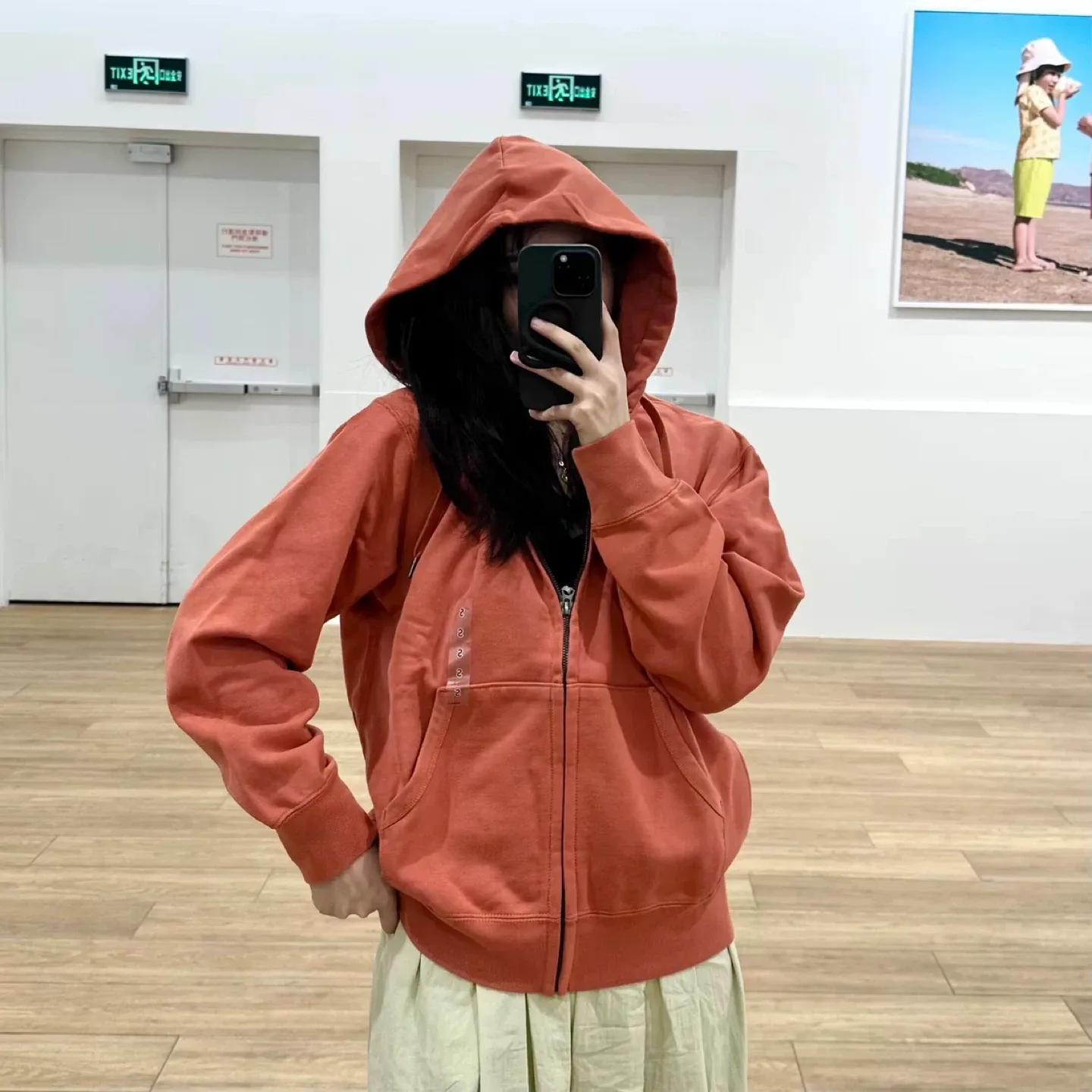 Uniqlo Unisex Sweat Long Sleeve Full-Zip Hoodie Orange -M - photo 4
