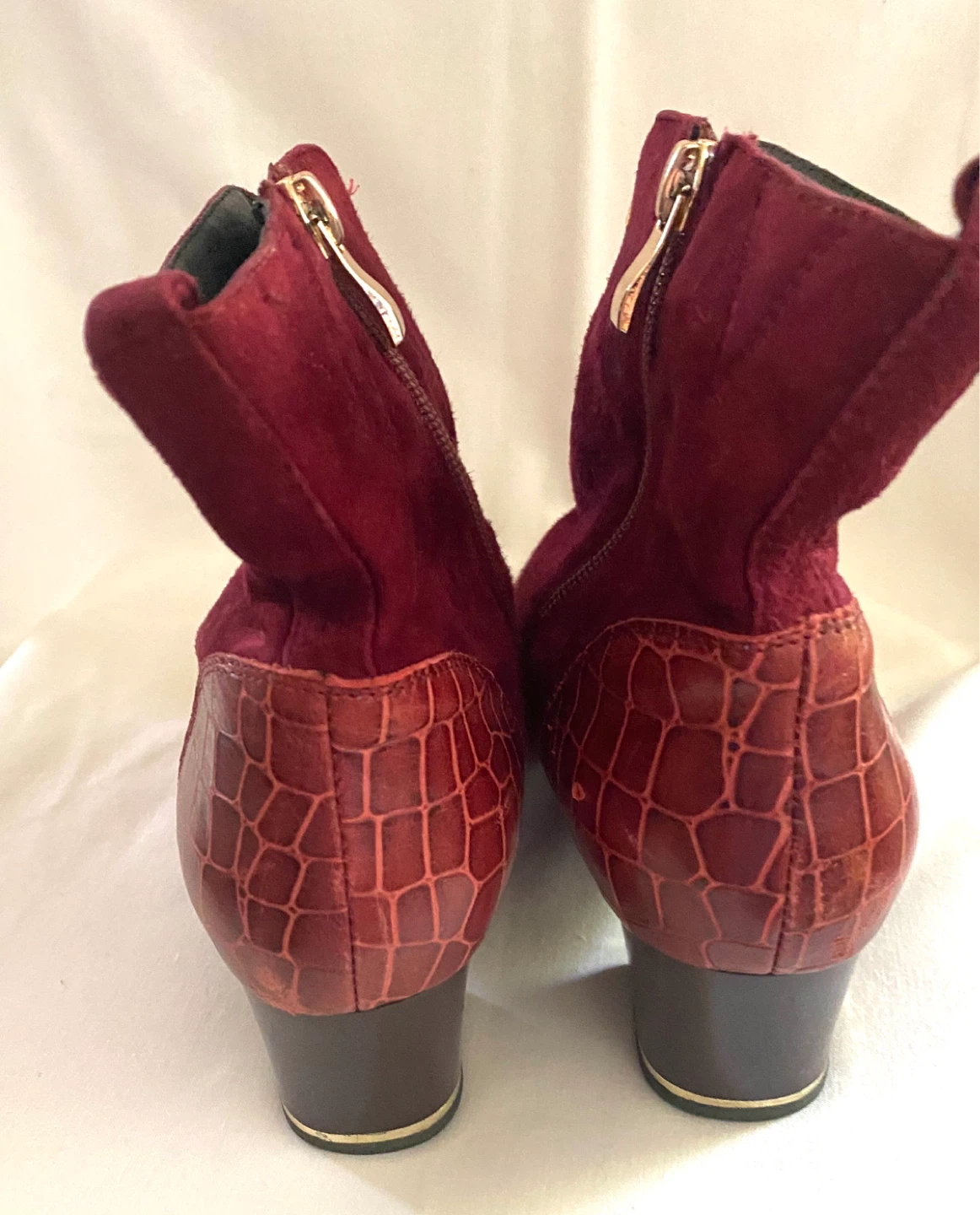 Women's Burgundy Ankle Boots with Faux Crocodile Detail - photo 4