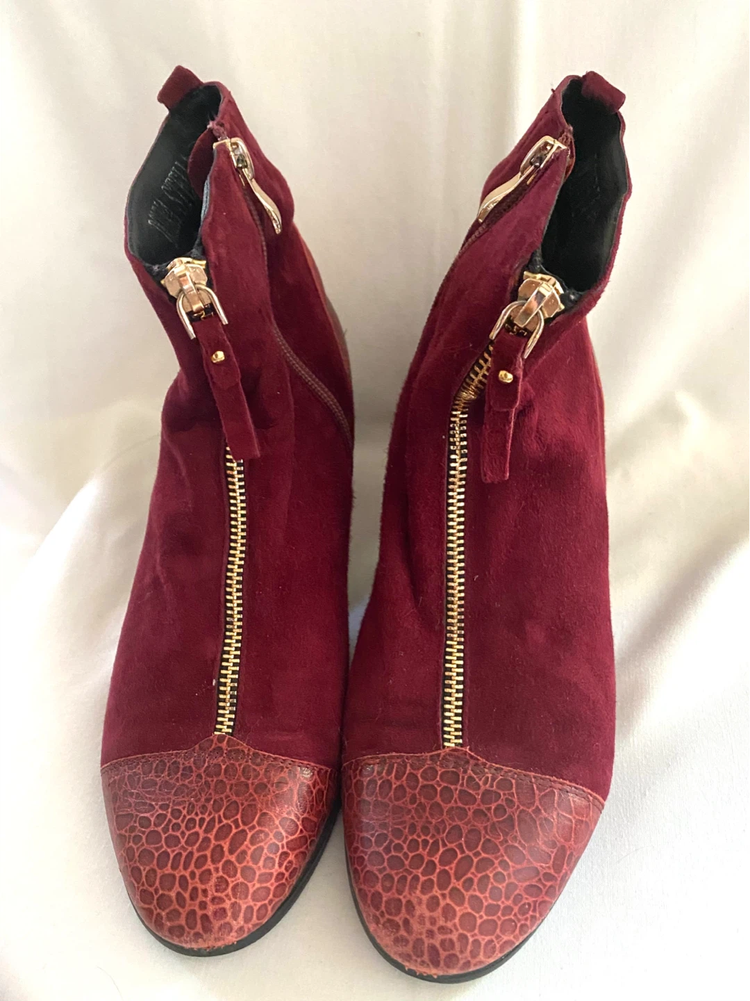 Women's Burgundy Ankle Boots with Faux Crocodile Detail - photo 3