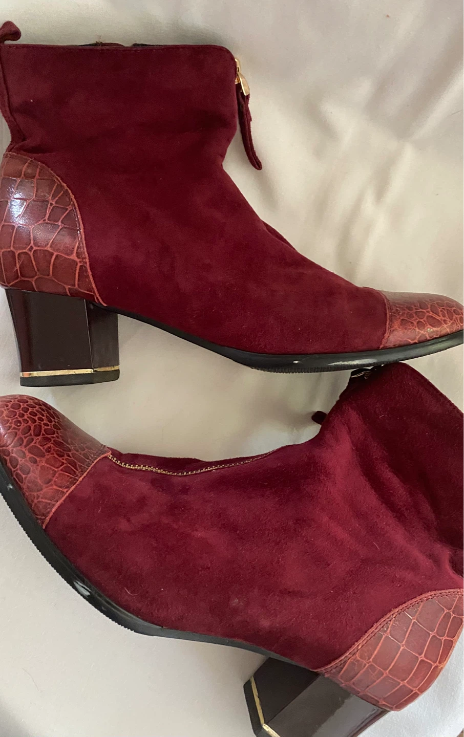 Women's Burgundy Ankle Boots with Faux Crocodile Detail - photo 5