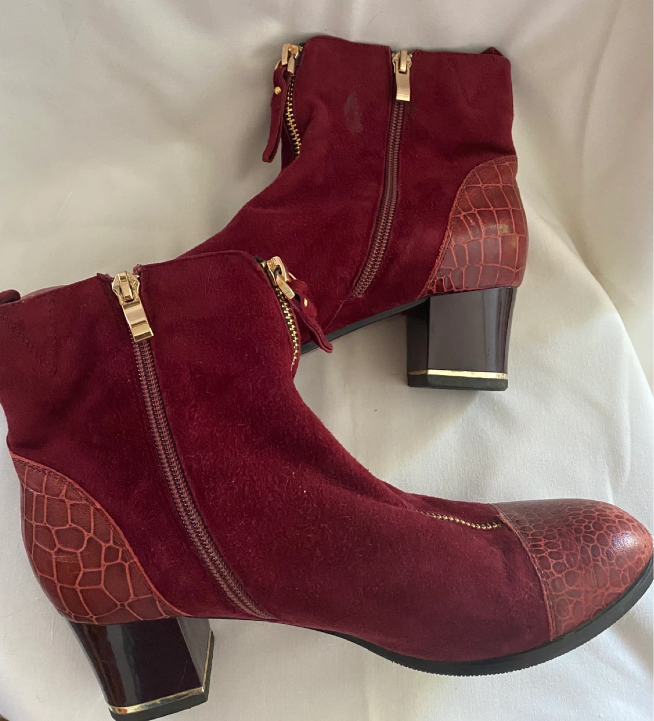 Women's Burgundy Ankle Boots with Faux Crocodile Detail - photo 2