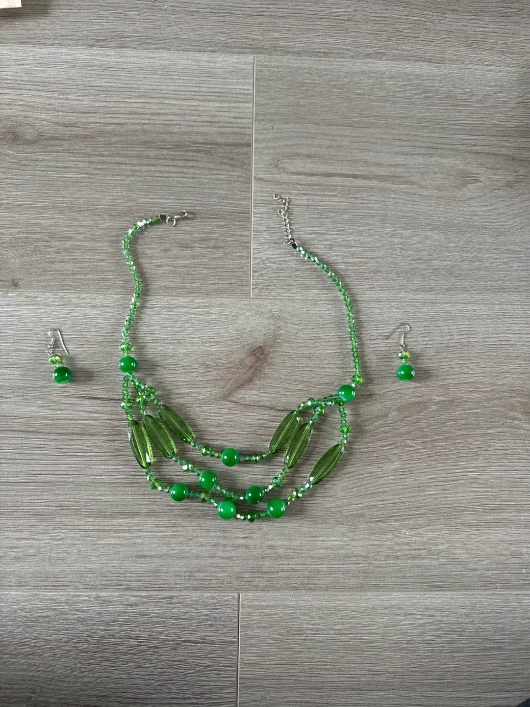 Green Beaded Necklace and Earring Set