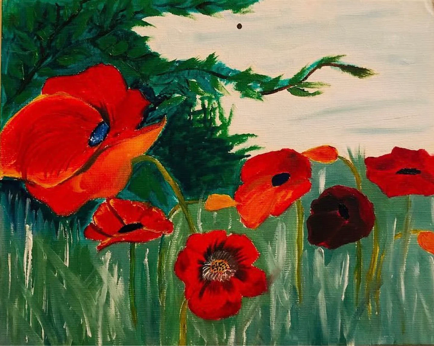 Painting of Red Poppies and Greenery