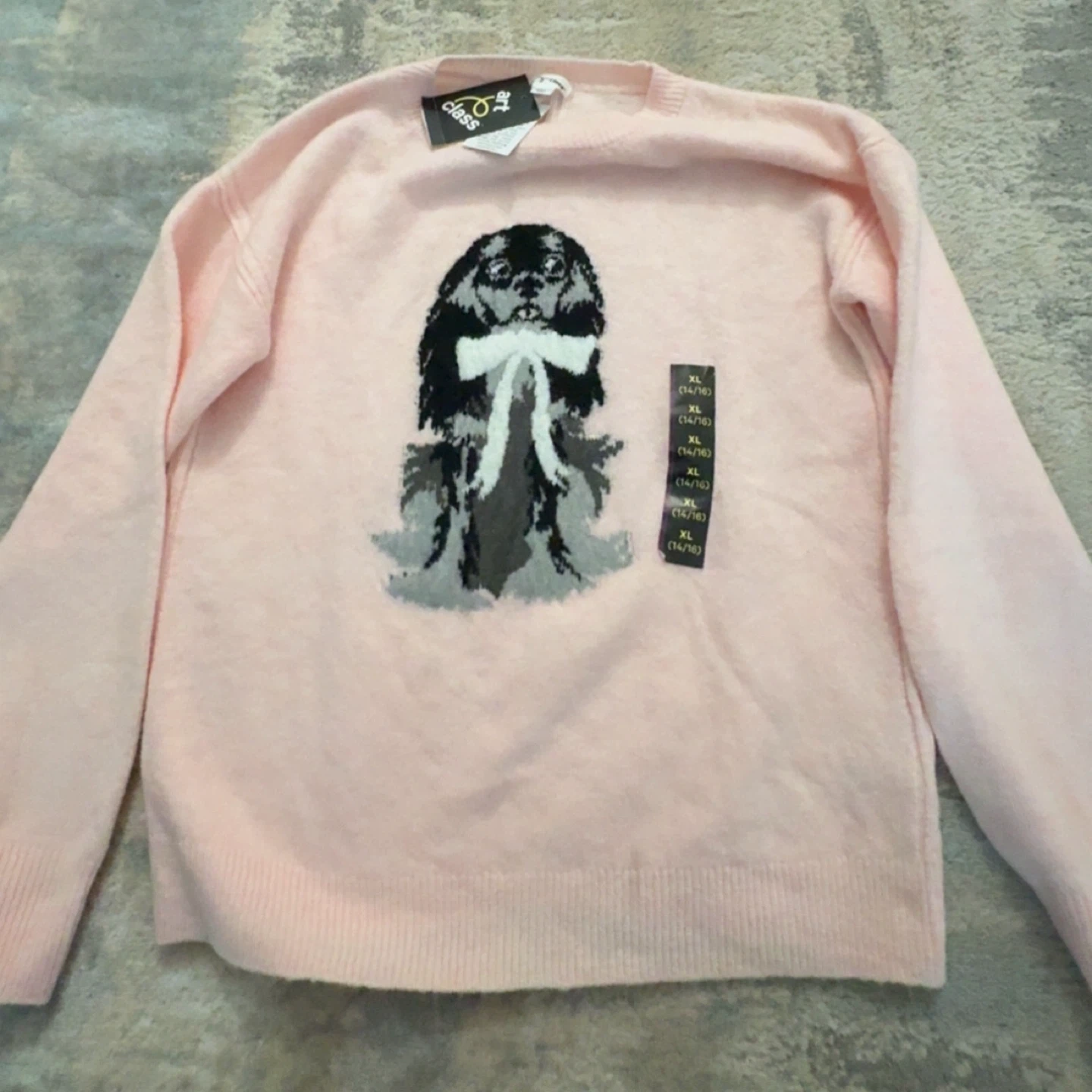 Girls Pink Dog Graphic Sweater XL (14/16)